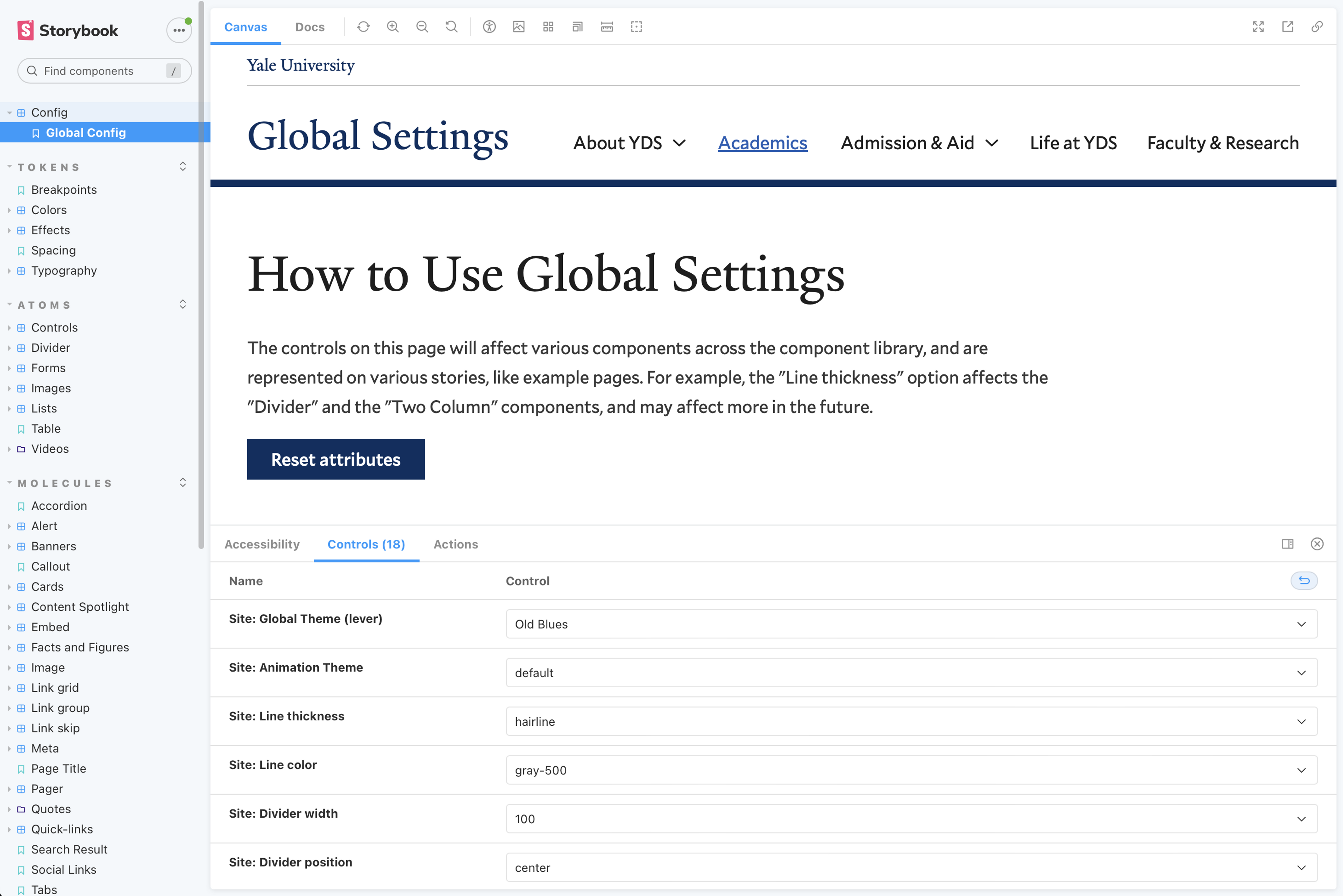 YaleSites Storybook Settings